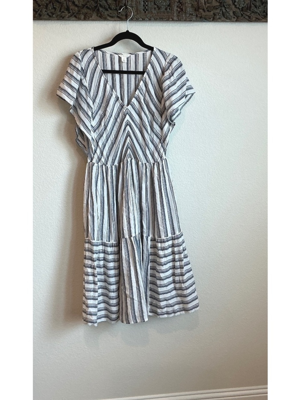 Caslon Striped V-Neck Midi Dress M